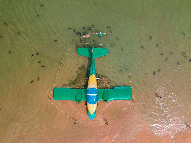 Foto aérea do avião colorido e Pacús da Praia da Figueira, não deixe de incruir a atração em seu roteiro de viagem para Bonito MS